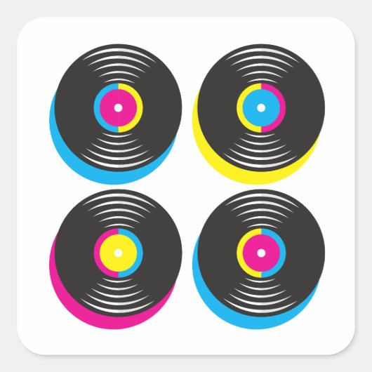 CMYK-pop in vinyl registreert heldere kleuren met Vierkante Sticker (Voorkant)