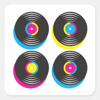 CMYK-pop in vinyl registreert heldere kleuren met Vierkante Sticker