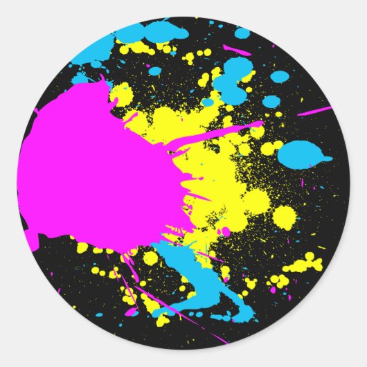 CMYK Splash Ronde Sticker (Voorkant)