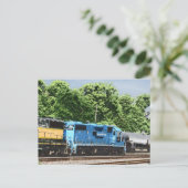 CN 4910 blauw-witte "smurf" locomotief Briefkaart (Staand voorkant)