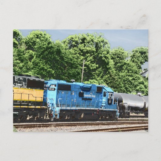 CN 4910 blauw-witte "smurf" locomotief Briefkaart (Voorkant)
