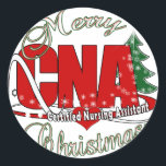 CNA CHRISTMAS Certified Nursing Assistant Ronde Sticker<br><div class="desc">CNA CHRISTMAS Certified Nursing Assistant BIG RED ACRONYM MERRY CHRISTMAS - Celebrate</div>