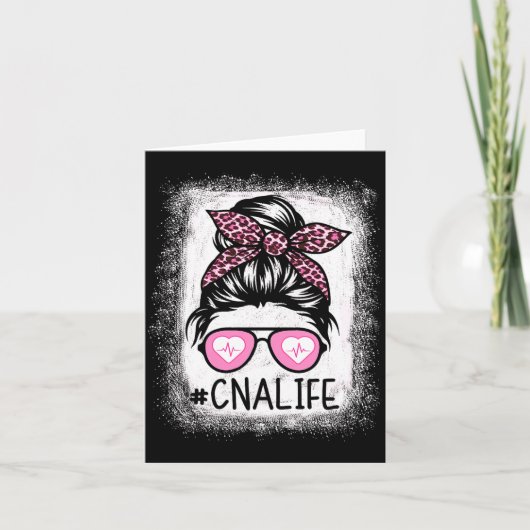 Cna Nurse Life Bleached Shirts Nk Leopard Messy Bu Kaart (Voorkant)