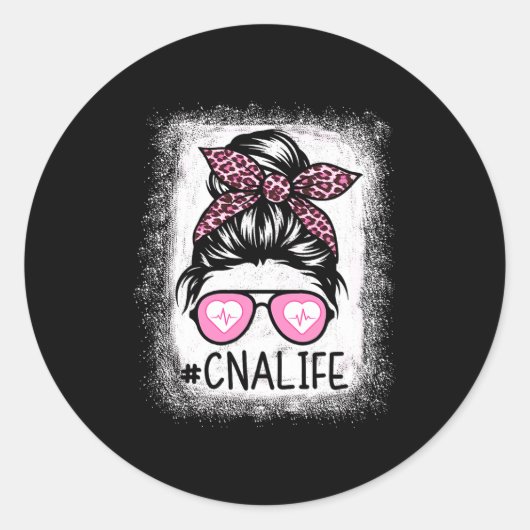 Cna Nurse Life Bleached Shirts Nk Leopard Messy Bu Ronde Sticker (Voorkant)