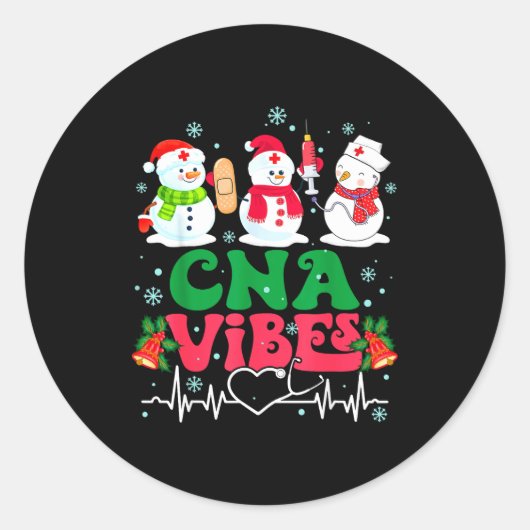 Cna Vibes Nurse Snowman Stethoscope Santa Funny Ch Ronde Sticker (Voorkant)