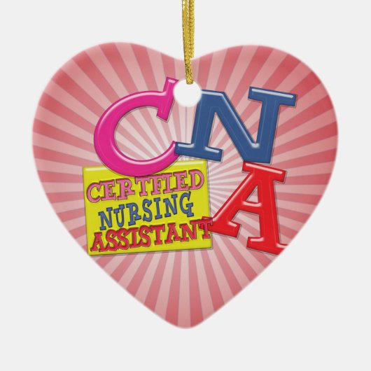 CNA WHIMSICAL LETTERS CERTIFIED NURSING ASSISTANT KERAMISCH ORNAMENT (Voorkant)