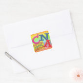 CNA WHIMSICAL LETTERS CERTIFIED NURSING ASSISTANT VIERKANTE STICKER (Envelop)