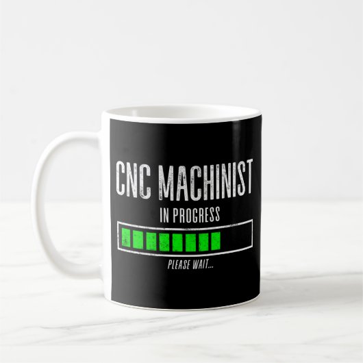 CNC-machine aan de gang. Wacht.. Koffiemok (Links)