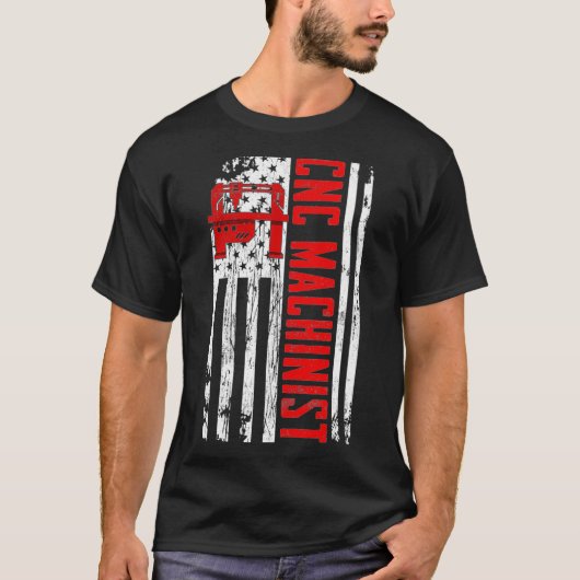 CNC Machinist American Flag T-shirt (Voorkant)