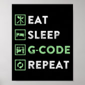 CNC-machinist Eat Sleep G-code Herhalen Poster (Voorkant)