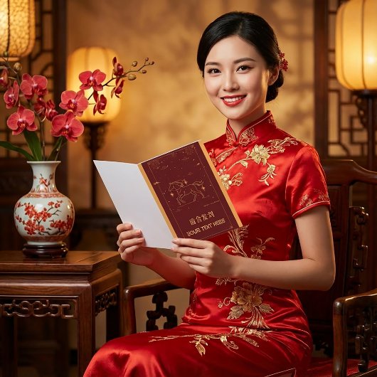 CNY 2026 Year of the Horse Elegant Red & Gold Feestdagen Kaart