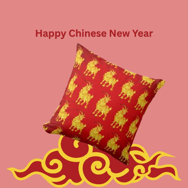 CNY Jaar van de Geit Worpkussen Kussen (Creator heeft geüpload)