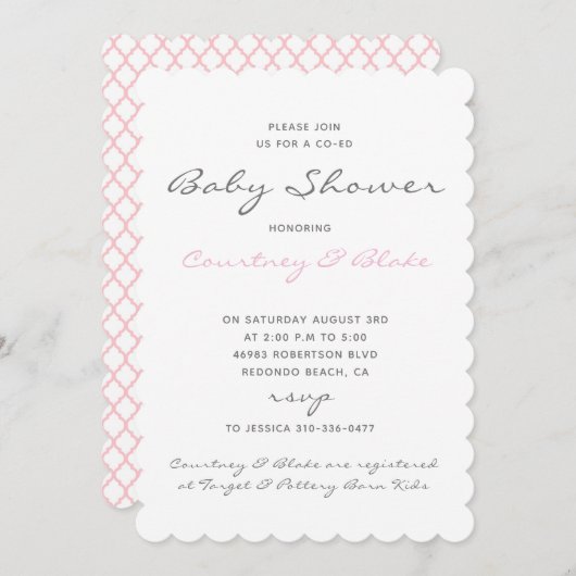  Co-Ed Baby Invitation Pink Kaart (Voorkant / Achterkant)