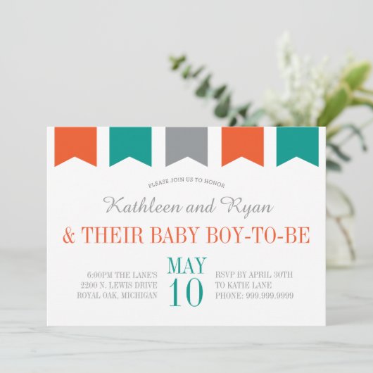 Co-Ed Baby shower Uitnodiging (Staand voorkant)