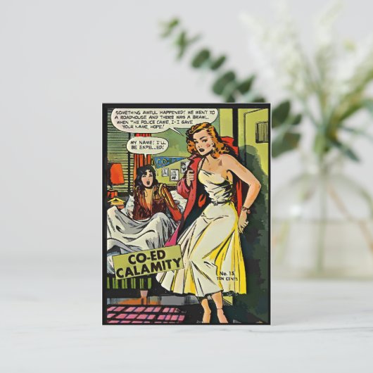 Co Ed Calamity Briefkaart (Staand voorkant)