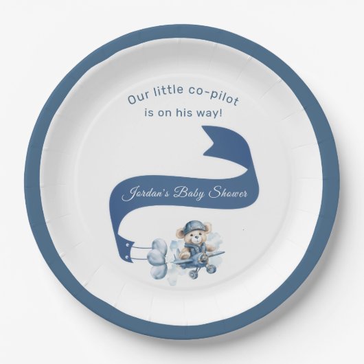 Co-piloot is op weg Baby Boy Shower Bord (Voorkant)