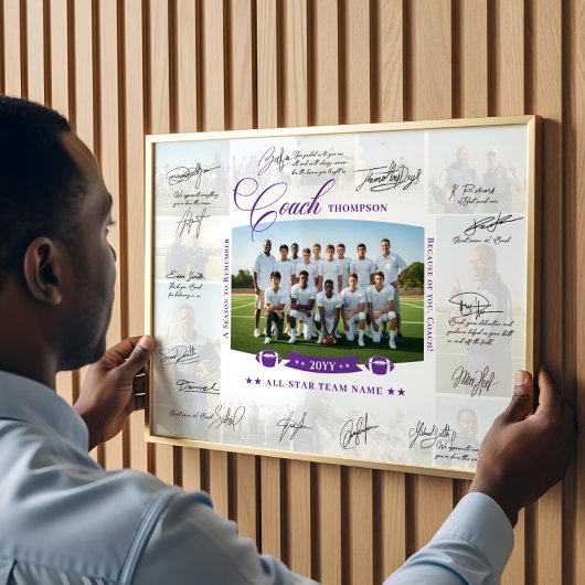 Coach Appreciation Collage Football Team Signature Poster