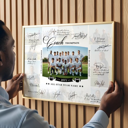 Coach Appreciation Collage Football Team Signature Poster
