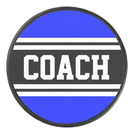 COACH Athletic Royal Blauw Zwart Wit Strepen Hockey Puck (Voorkant)