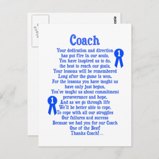 Coach bedankt briefkaart (Voorkant / Achterkant)