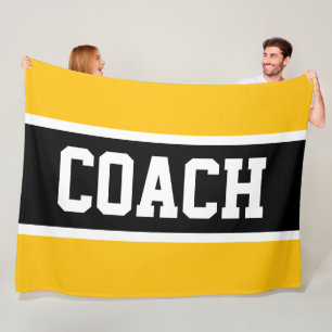 COACH Geel Oranje Zwart Wit Atletisch Strepen Fleece Deken