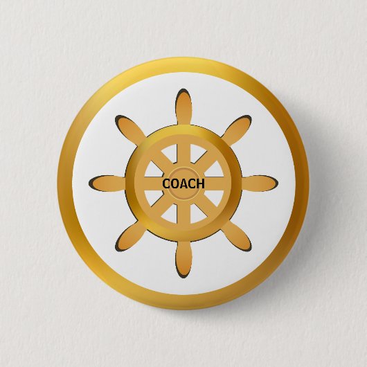 Coach gouden scheepswiel op wit ronde button 5,7 cm (Voorkant)