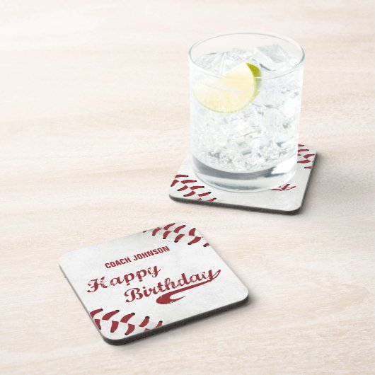 Coach Happy Birthday Large Grunge Baseball, Sport Bier Onderzetter (Rechterzijde)