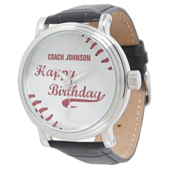 Coach Happy Birthday Large Grunge Baseball, Sport Horloge (Gekanteld)