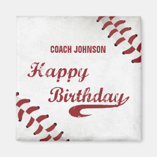 Coach Happy Birthday Large Grunge Baseball, Sport Magneet