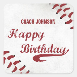 Coach Happy Birthday Large Grunge Baseball, Sport Vierkante Sticker