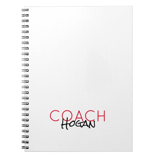 COACH NAAM aangepaste tekst rood zwart Sport Moder Notitieboek (Voorkant)