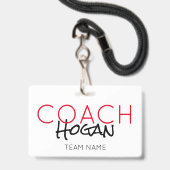 COACH NAAM aangepaste tekst rood zwart Sportteam Badge (Voorzijde met lanyard)