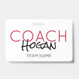 COACH NAAM aangepaste tekst rood zwart Sportteam Badge
