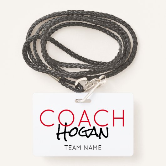 COACH NAAM aangepaste tekst rood zwart Sportteam Badge (Voorkant met draagriem)