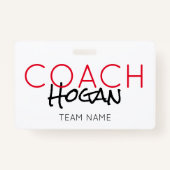 COACH NAAM aangepaste tekst rood zwart Sportteam Badge (Voorkant)