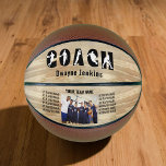 Coach Naam Silhouette Team Spelers en Foto Basketbal<br><div class="desc">Team Coach Persoonlijk Basketball bedankt je cadeau. COACH wordt in gewaagde typografie geletterd en versierd met basketbalspelersilhouettes en je kunt de naam van je coach, de teamnaam, de spelersnamen en een foto toevoegen. Ontworpen om horizontaal met de panelen met een achtergrond van het houtkorreleffect te staan. Cool cadeau voor een...</div>