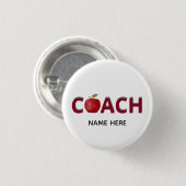Coach-tekst in bordeauxrood met rode appel ronde button 3,2 cm (Voorkant /achterkant)