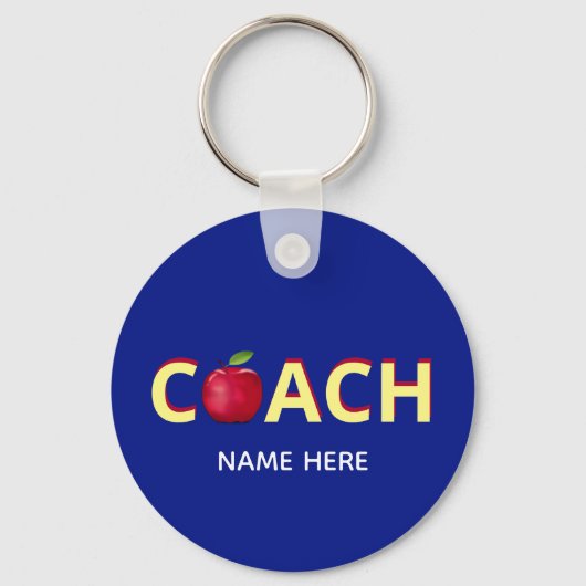 Coach-tekst met rode appel op blauw sleutelhanger (Voorkant)