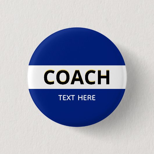 Coach-tekst op blauw ronde button 3,2 cm (Voorkant)