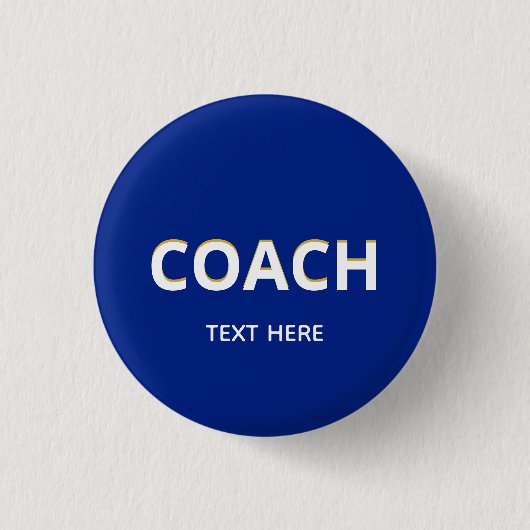 Coach-tekst op blauwe knop ronde button 3,2 cm (Voorkant)