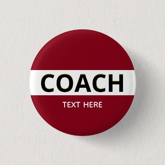 Coach-tekst op bordeauxrode knop ronde button 3,2 cm (Voorkant)