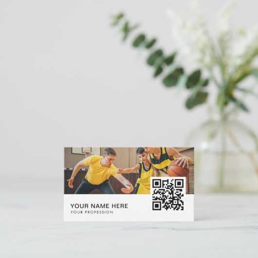 coach training basketbal QR Code Visitekaartje (Staand voorkant)