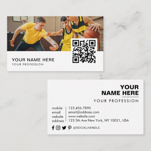 coach training basketbal QR Code Visitekaartje (Voorkant / Achterkant)