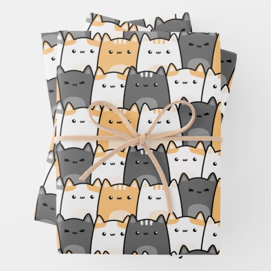 Coachella katten geel en grijs naadloos patroon inpakpapier vel (In situ)