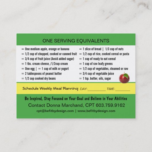 Coaching Portion Control Visitekaartjes (Achterkant)