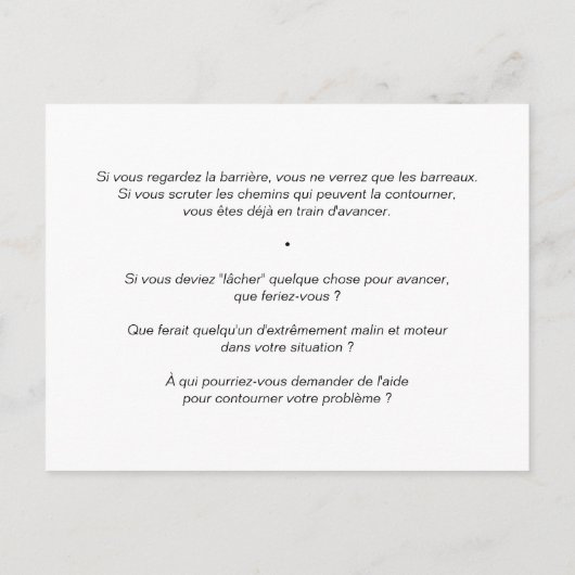 Coaching's kaart: "Hackez uw obstakels!" Briefkaart (Achterkant)