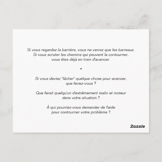 Coaching's kaart: "Hackez uw obstakels!" Briefkaart (Achterkant)