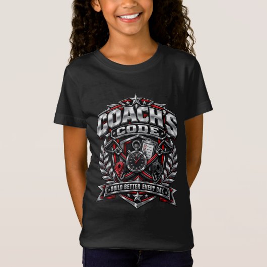 Coach's Code Metallic Fitnessembleem Logoontwerp T-shirt (Voorkant)