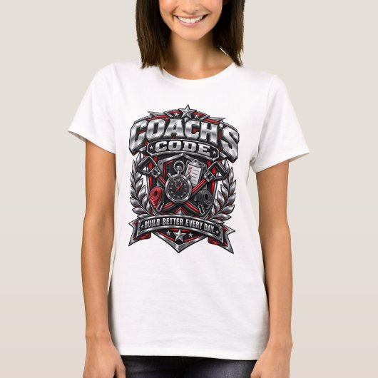 Coach's Code Metallic Fitnessembleem Logoontwerp T-shirt (Voorkant)
