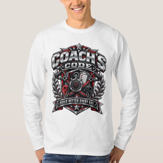 Coach's Code Metallic Fitnessembleem Logoontwerp T-shirt (Voorkant)
